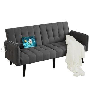 Modern Convertible Futon Sofa Bed with USB Ports