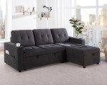 Grey L-Shaped Sofa Bed with USB Charging