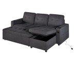 Grey L-Shaped Sofa Bed with USB Charging