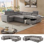 Oversized Light Grey U-Shaped Sleeper Sectional Sofa
