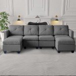 Modern Dark Grey U-Shaped 6-Seat Sofa with Storage