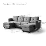Modern Dark Grey U-Shaped 6-Seat Sofa with Storage