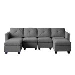 Modern Dark Grey U-Shaped 6-Seat Sofa with Storage