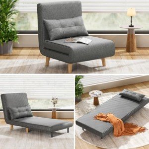 Dark Grey Convertible Sofa Bed Chair with Pillow