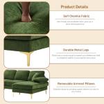 Olive Green U-Shaped Velvet Sectional Sofa