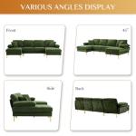 Olive Green U-Shaped Velvet Sectional Sofa
