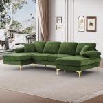Olive Green U-Shaped Velvet Sectional Sofa