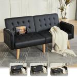 Black Faux Leather Convertible Futon Sofa Bed