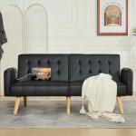 Black Faux Leather Convertible Futon Sofa Bed