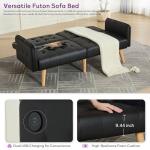 Black Faux Leather Convertible Futon Sofa Bed