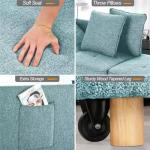 Modern Blue Sleeper Sofa with Convertible Ottoman