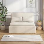 Beige Twin Size 2-in-1 Sofa Bed with Pillows