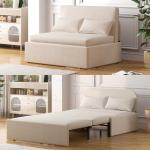 Beige Twin Size 2-in-1 Sofa Bed with Pillows