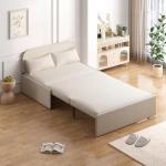Beige Twin Size 2-in-1 Sofa Bed with Pillows