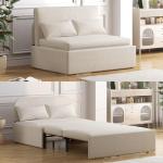 Beige Twin Size 2-in-1 Sofa Bed with Pillows