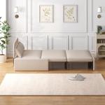 Beige Twin Size 2-in-1 Sofa Bed with Pillows