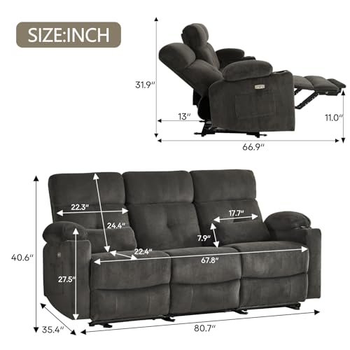 Consofa Power Reclining Sofa with Heat, Massage, USB Ports