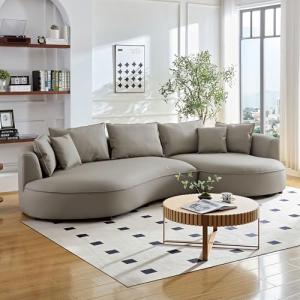 Williamspace 124.8" Curved Leather Sectional Sofa