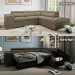 Light Brown L-Shaped Sectional Sofa with Pull-Out Bed