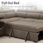 Light Brown L-Shaped Sectional Sofa with Pull-Out Bed