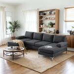 VINGLI 110" Grey U-Shaped Sectional Sofa