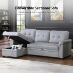 Reversible Black Leather Sleeper Sectional Sofa with Storage