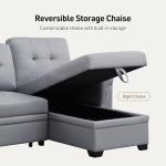 Reversible Black Leather Sleeper Sectional Sofa with Storage