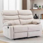 Beige Reclining Loveseat Sofa with Side Pockets