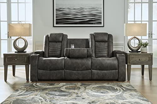 Gray Faux Leather Power Reclining Sofa with Tufting