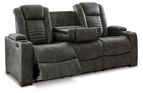 Gray Faux Leather Power Reclining Sofa with Tufting