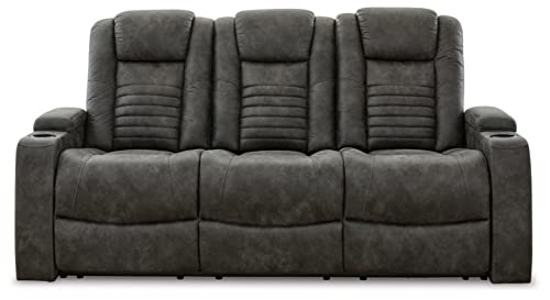 Gray Faux Leather Power Reclining Sofa with Tufting