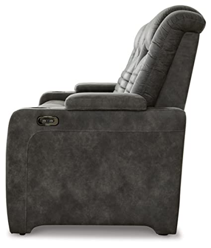 Gray Faux Leather Power Reclining Sofa with Tufting