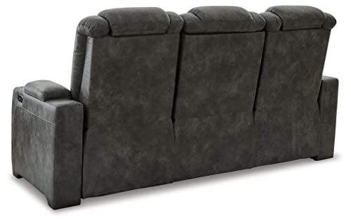Gray Faux Leather Power Reclining Sofa with Tufting