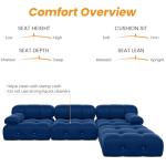 Modular Velvet Sectional Sofa with Ottoman, Blue