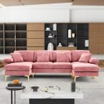 U-Shaped Velvet Sectional Sofa with Ottoman and Pillows