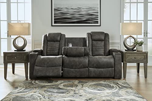 Gray Faux Leather Power Reclining Sofa with Tufting