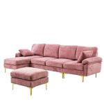 U-Shaped Velvet Sectional Sofa with Ottoman and Pillows