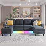 LED Modular Sectional Sofa with Storage Ottomans