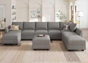 Oversized Reversible U-Shaped Sectional Sofa in Grey
