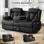 WISHDEER Black Loveseat Recliner with Console