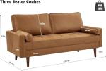 70" Faux Leather Mid Century Sofa with Pillows