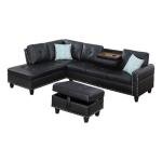 Black Faux Leather Sectional Sofa with Ottoman