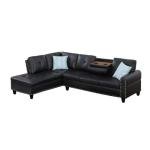 Black Faux Leather Sectional Sofa with Ottoman