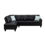 Black Faux Leather Sectional Sofa with Ottoman