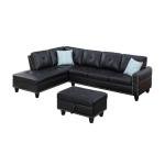 Black Faux Leather Sectional Sofa with Ottoman