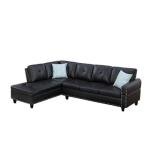 Black Faux Leather Sectional Sofa with Ottoman