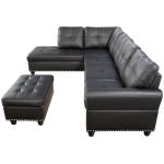 Black Faux Leather Sectional Sofa with Ottoman