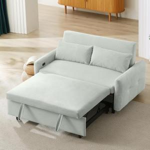 Light Blue Convertible Sofa Bed with USB Ports