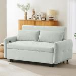 Light Blue Convertible Sofa Bed with USB Ports