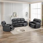 Stylish Black Leather Reclining Sofa Set